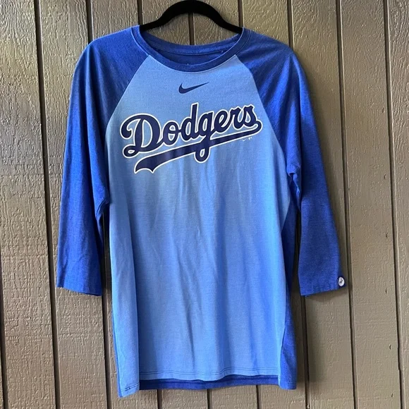 NIKE Dodgers Royal/Navy MLB Tri-Blend Raglan 3/4-Sleeve T-Shirt Size S… - Picture 3 of 9